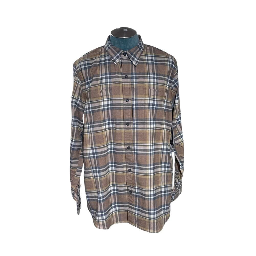 Ridgecut Mens Long Sleeves Flannel Button Down Shirt XLT Tan Plaid Gorp Hiking